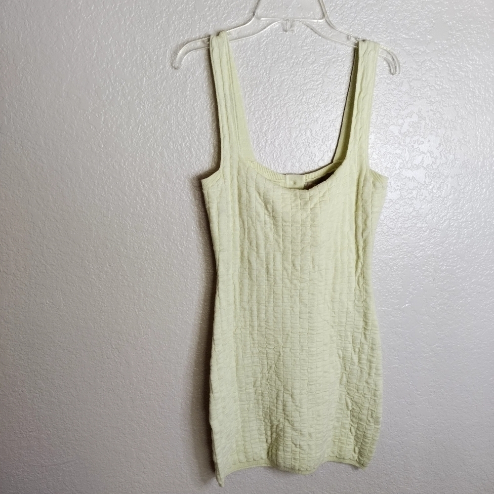 Free People Pale Yellow Textured Mini Dress